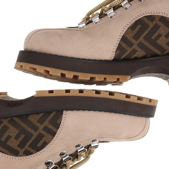 Authentic Fendi Leather Monogram Hiking Boots men size UK5 US6 main image 5